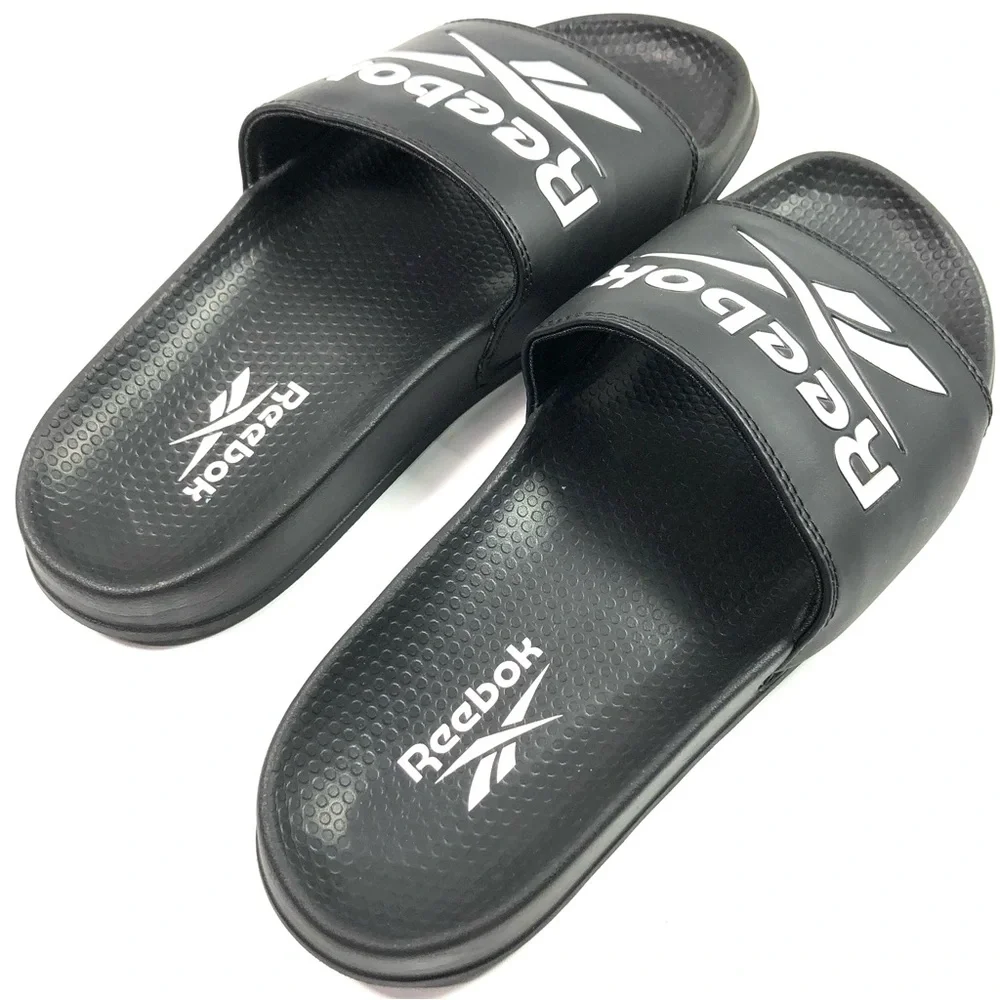Reebok Black and White Logo Slide Sandals Mens 8/Womens 9